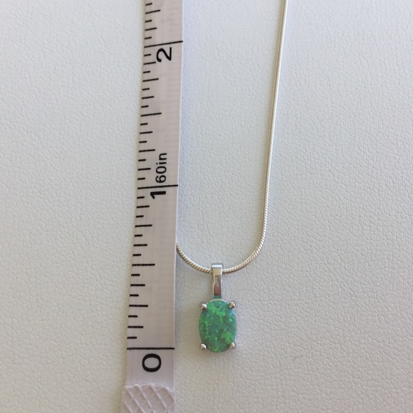 Sterling Silver Green Lab Oval Opal Necklace - Picture 9 of 17